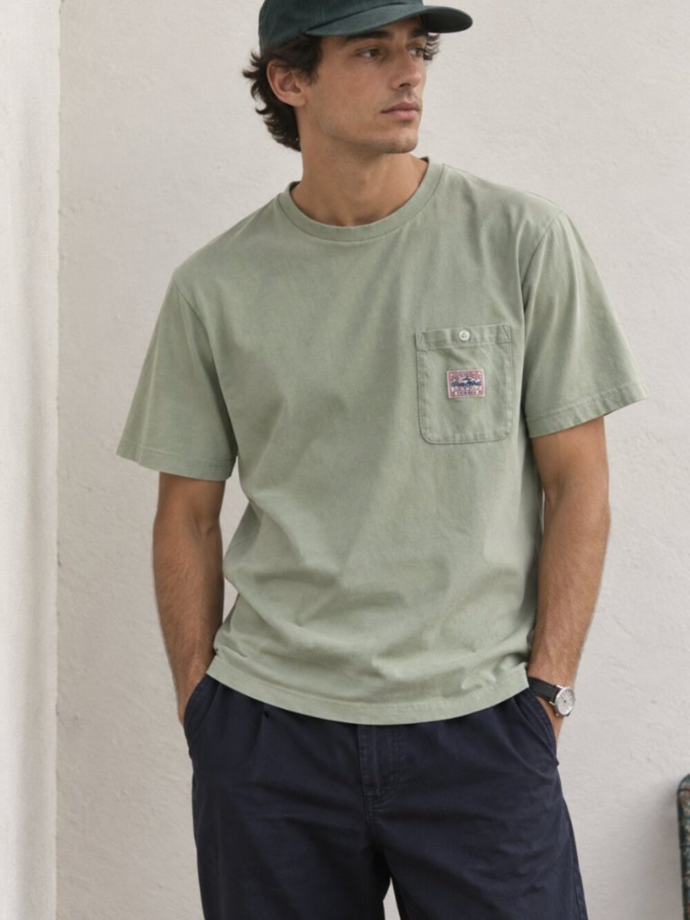 Benny Gold Men's Sage Green Logo Pocket T-Shirt Size M